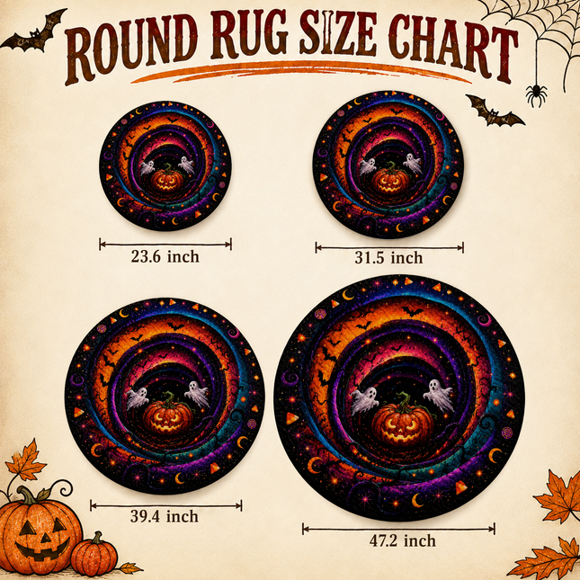 Halloween Round Rug Ghost Pumpkin Spiral Doormat