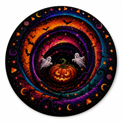 Halloween Round Rug Ghost Pumpkin Spiral Doormat