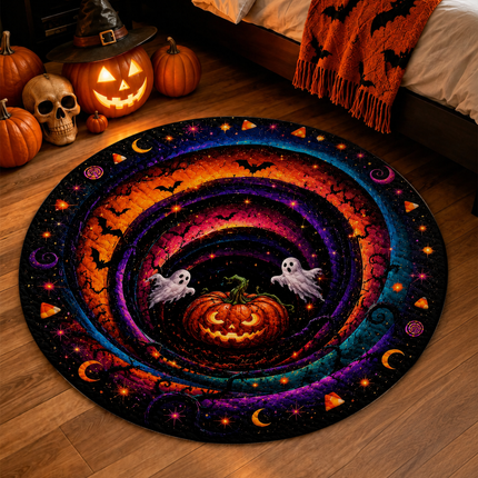 Halloween Round Rug Ghost Pumpkin Spiral Doormat