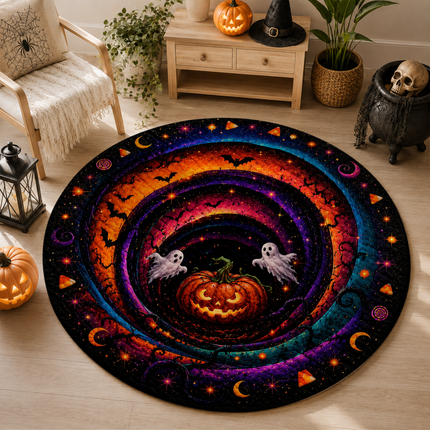 Halloween Round Rug Ghost Pumpkin Spiral Doormat