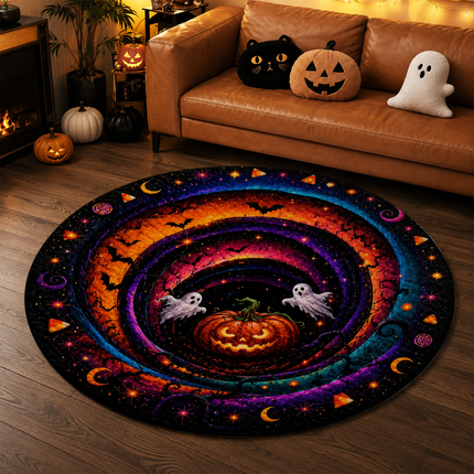 Halloween Round Rug Ghost Pumpkin Spiral Doormat
