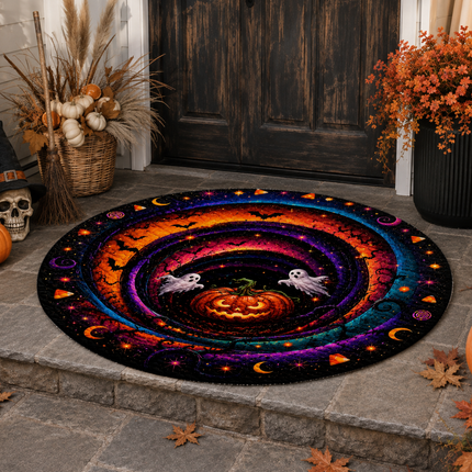 Halloween Round Rug Ghost Pumpkin Spiral Doormat