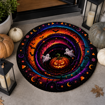 Halloween Round Rug Ghost Pumpkin Spiral Doormat