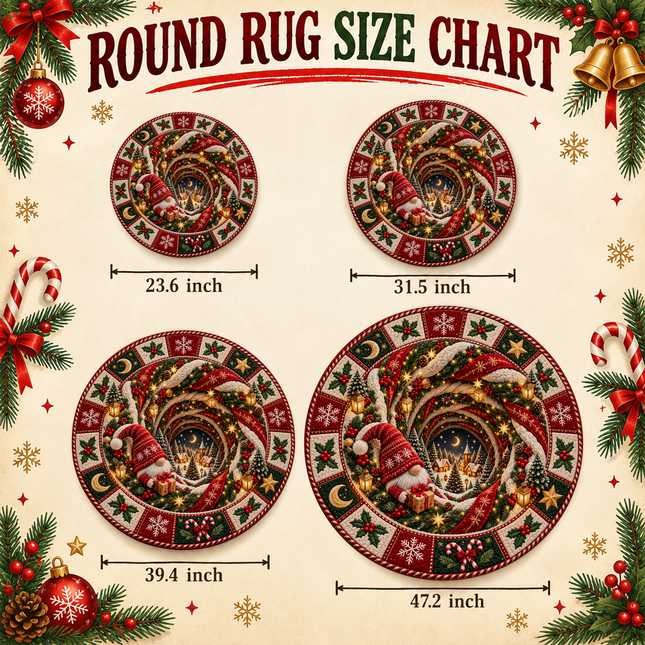 Christmas Round Doormat with Gnome Village Scene