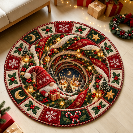 Christmas Round Doormat with Gnome Village Scene