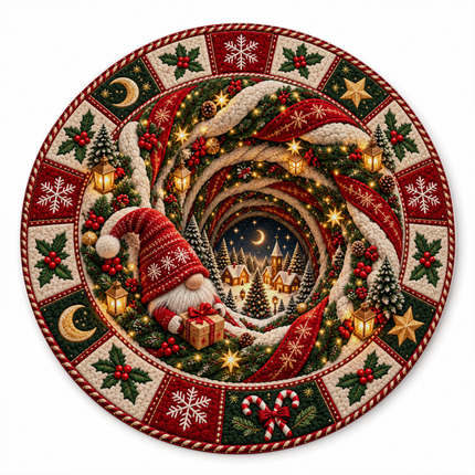 Christmas Round Doormat with Gnome Village Scene