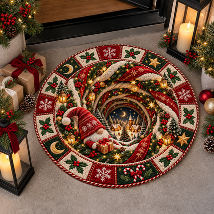 Christmas Round Doormat with Gnome Village Scene