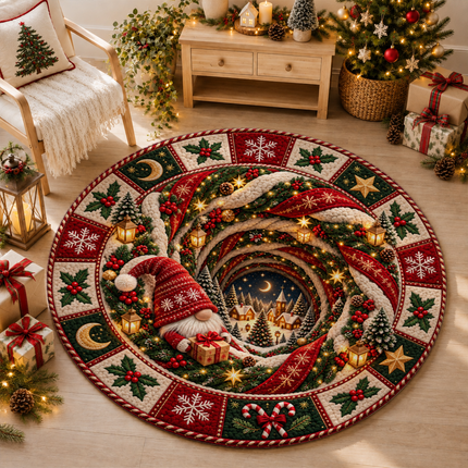 Christmas Round Doormat with Gnome Village Scene