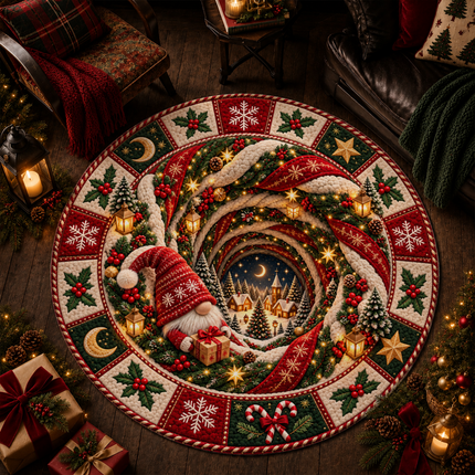 Christmas Round Doormat with Gnome Village Scene