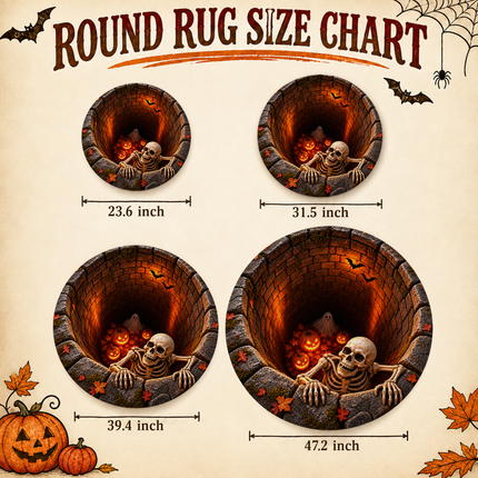 Halloween Round Rug Skeleton Pumpkin Haunted Well Doormat