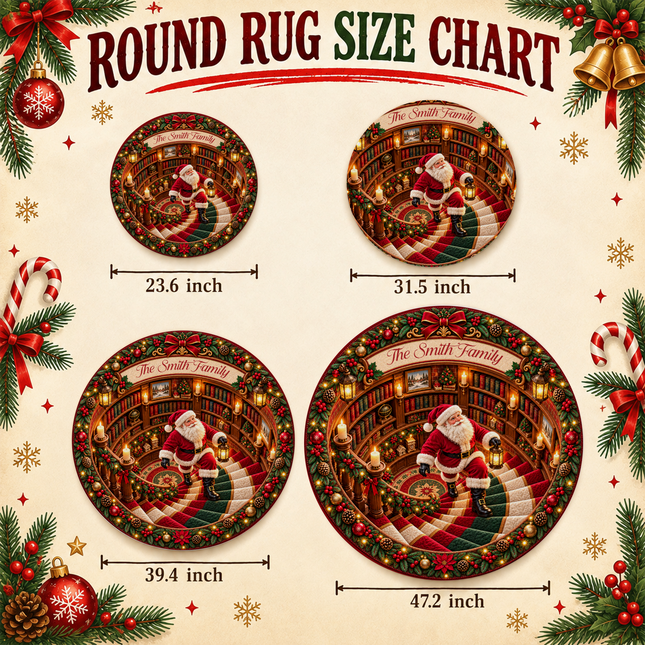 Personalized Christmas Doormat Santa Family Name Round Rug