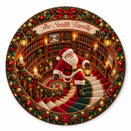 Personalized Christmas Doormat Santa Family Name Round Rug
