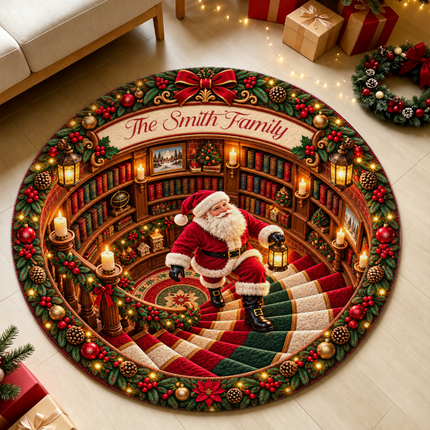 Personalized Christmas Doormat Santa Family Name Round Rug