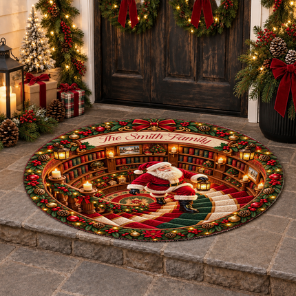 Personalized Christmas Doormat Santa Family Name Round Rug