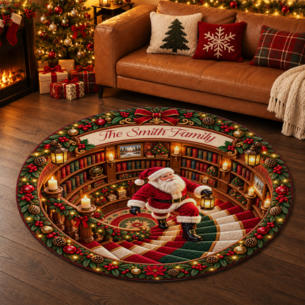 Personalized Christmas Doormat Santa Family Name Round Rug