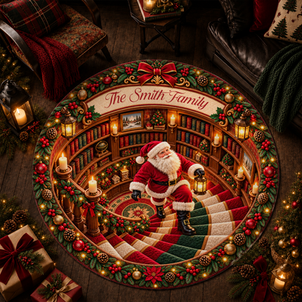 Personalized Christmas Doormat Santa Family Name Round Rug
