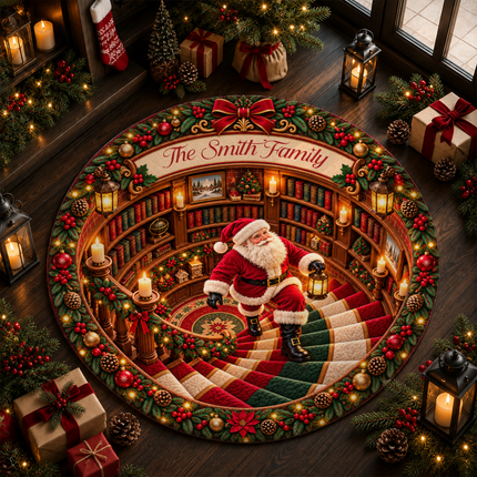 Personalized Christmas Doormat Santa Family Name Round Rug