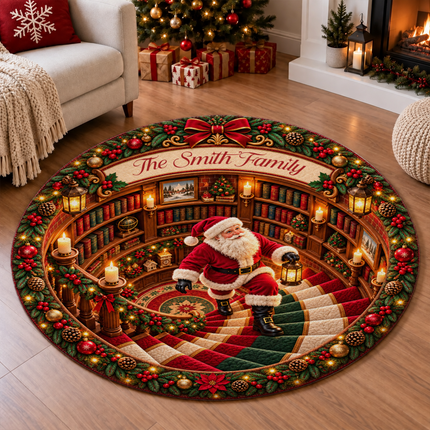 Personalized Christmas Doormat Santa Family Name Round Rug