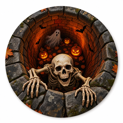 Halloween Round Rug Skeleton Ghost Pumpkin Well Doormat