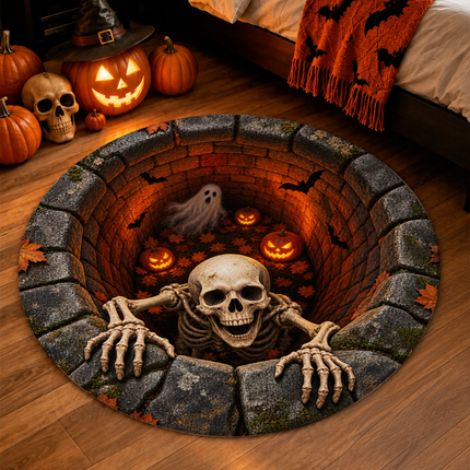 Halloween Round Rug Skeleton Ghost Pumpkin Well Doormat