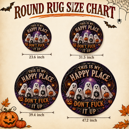 Halloween Round Rug Ghost Pumpkin Happy Place Doormat