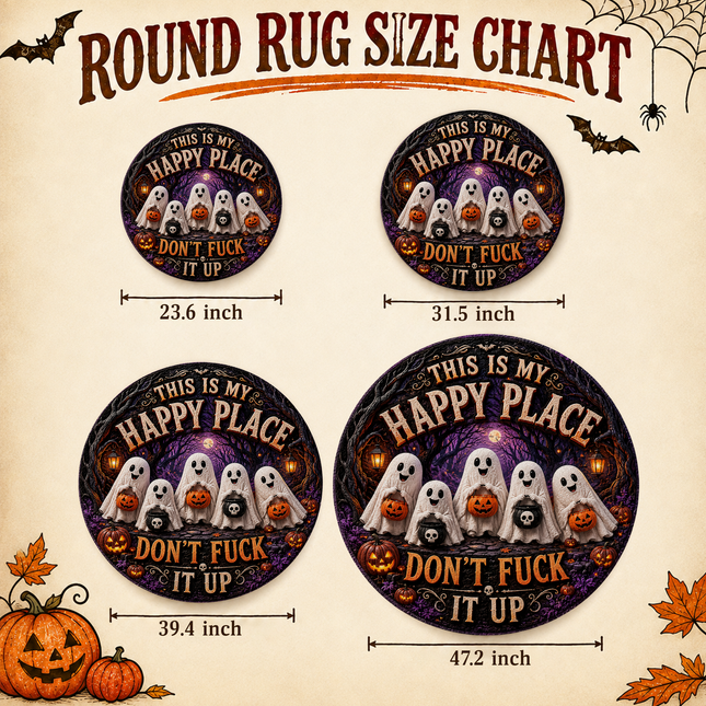 Halloween Round Rug Ghost Pumpkin Happy Place Doormat