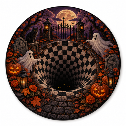 Halloween Round Rug Ghost Pumpkin Haunted Portal Doormat