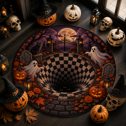 Halloween Round Rug Ghost Pumpkin Haunted Portal Doormat