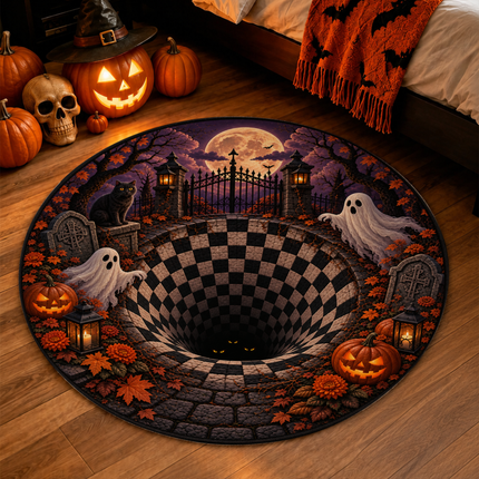 Halloween Round Rug Ghost Pumpkin Haunted Portal Doormat