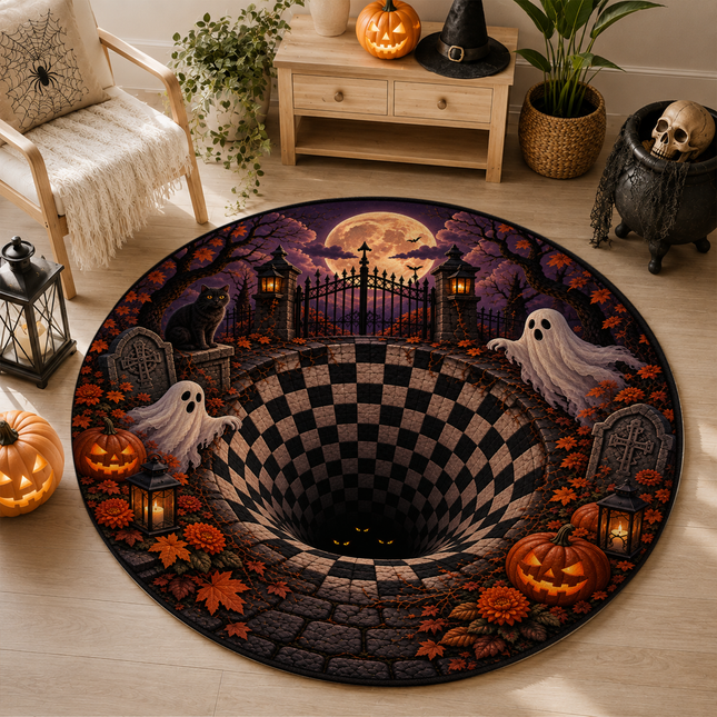 Halloween Round Rug Ghost Pumpkin Haunted Portal Doormat