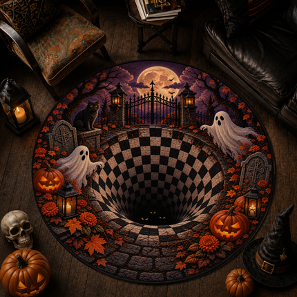 Halloween Round Rug Ghost Pumpkin Haunted Portal Doormat