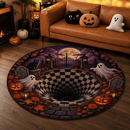 Halloween Round Rug Ghost Pumpkin Haunted Portal Doormat
