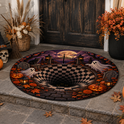 Halloween Round Rug Ghost Pumpkin Haunted Portal Doormat