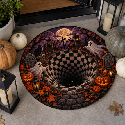 Halloween Round Rug Ghost Pumpkin Haunted Portal Doormat