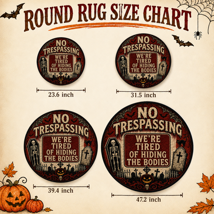 Halloween Round Rug No Trespassing Skeleton Doormat