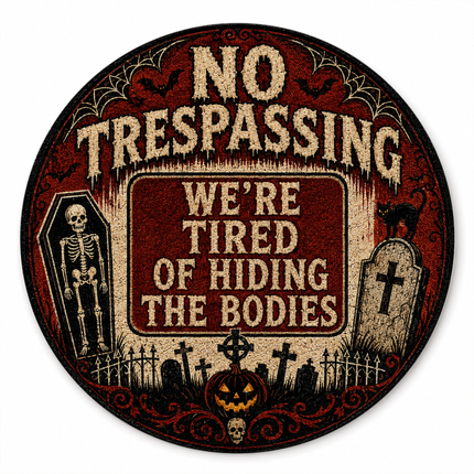 Halloween Round Rug No Trespassing Skeleton Doormat