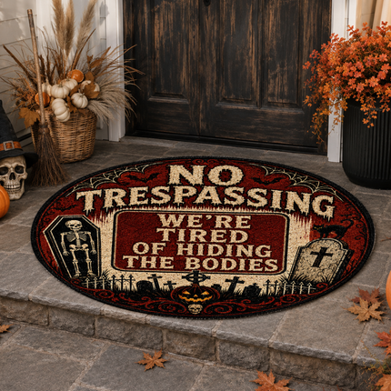 Halloween Round Rug No Trespassing Skeleton Doormat
