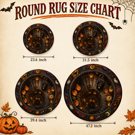 Halloween Round Rug Black Cat Spiral Stair Doormat