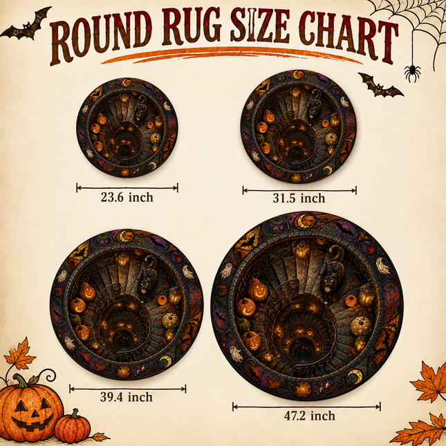 Halloween Round Rug Black Cat Spiral Stair Doormat