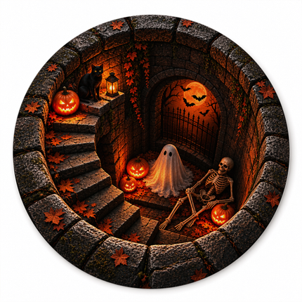 Halloween Round Rug Ghost Skeleton Haunted Stairway Doormat