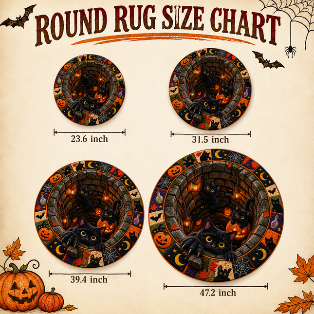 Halloween Round Rug Black Cat Pumpkin Well Doormat