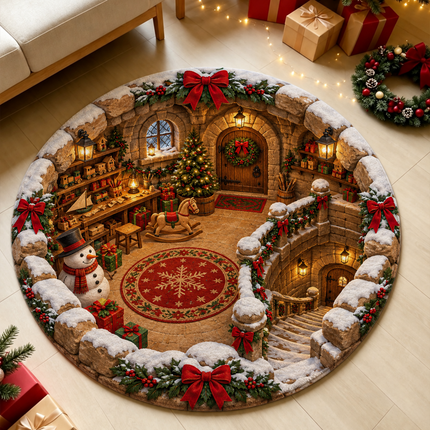 Christmas Round Doormat with Snowman Toy Workshop