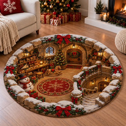 Christmas Round Doormat with Snowman Toy Workshop