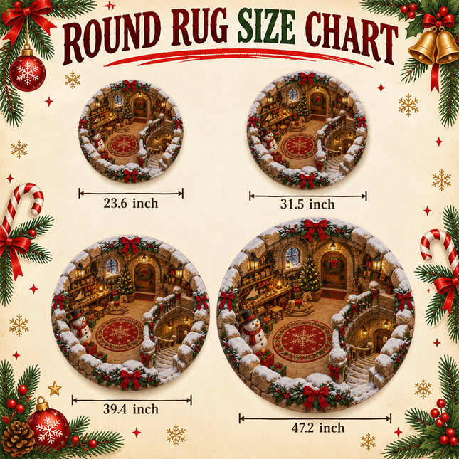 Christmas Round Doormat with Snowman Toy Workshop