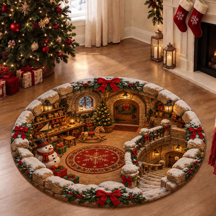 Christmas Round Doormat with Snowman Toy Workshop