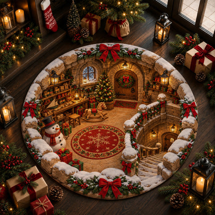 Christmas Round Doormat with Snowman Toy Workshop