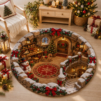 Christmas Round Doormat with Snowman Toy Workshop