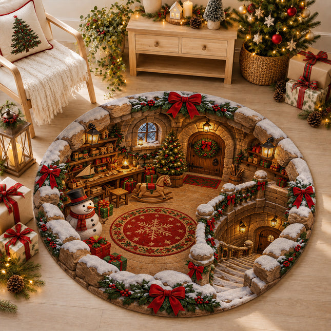 Christmas Round Doormat with Snowman Toy Workshop