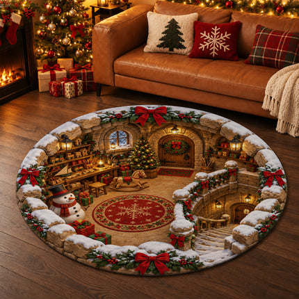Christmas Round Doormat with Snowman Toy Workshop