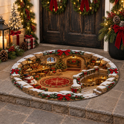 Christmas Round Doormat with Snowman Toy Workshop